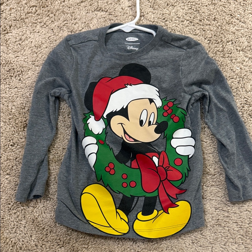 Disney Old Navy Kids Gray Long Sleeve Mickey Mouse Holiday Shirt
